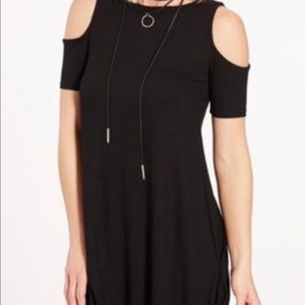 🆕 Allison Joy Black Ribbed Cold Shoulder Swing Dress, Size XS